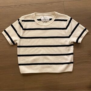 Zara Black and Off White Striped Knit Crop Top Girl’s Size 13-14Y
